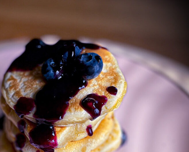 American pancakes met blueberry syrup