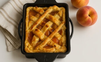 heerlijke peach cobbler gemaakt door the Hungry Dutchman