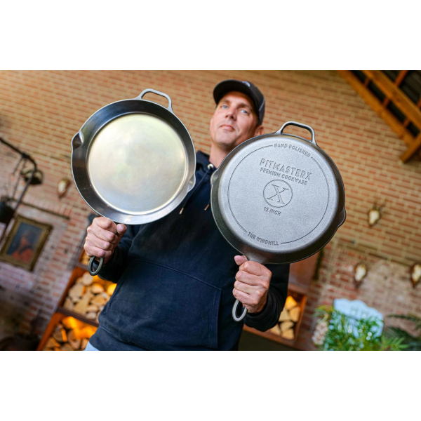 PitmasterX 12" mirror polished skillet met steel - Afbeelding 2